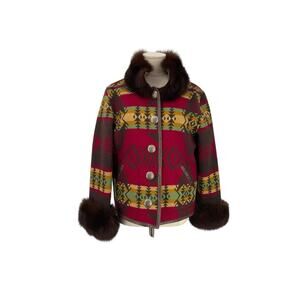 Double D Ranch Coat Jacket Southwestern Aztec Fur Trim Size XS